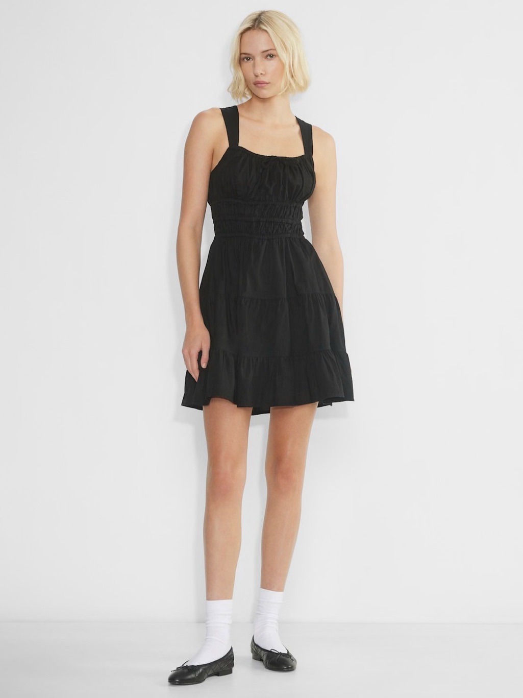 Aritzia Martine Black Tiered Cotton Mini Dress